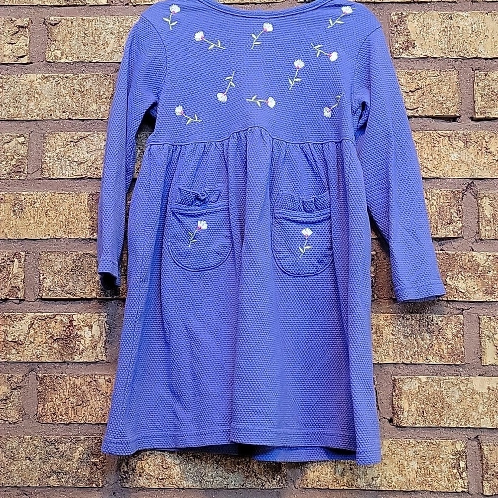 Buster Brown Purple Waffle Knit Dress with Floral Accents and Pocketd Size 3T